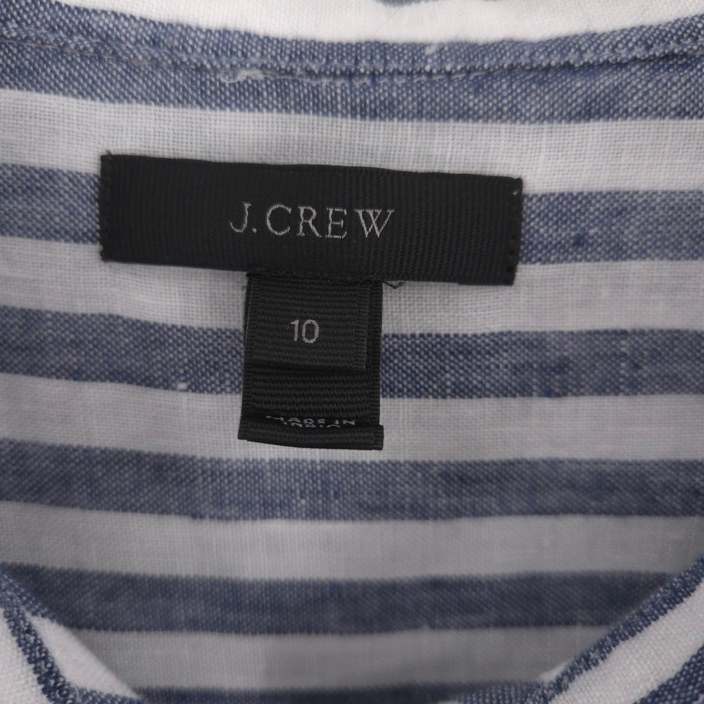 J.Crew Striped Linen Tie Front Shirt Womens 10 Blue White Long Sleeve Button Up - Picture 8 of 11
